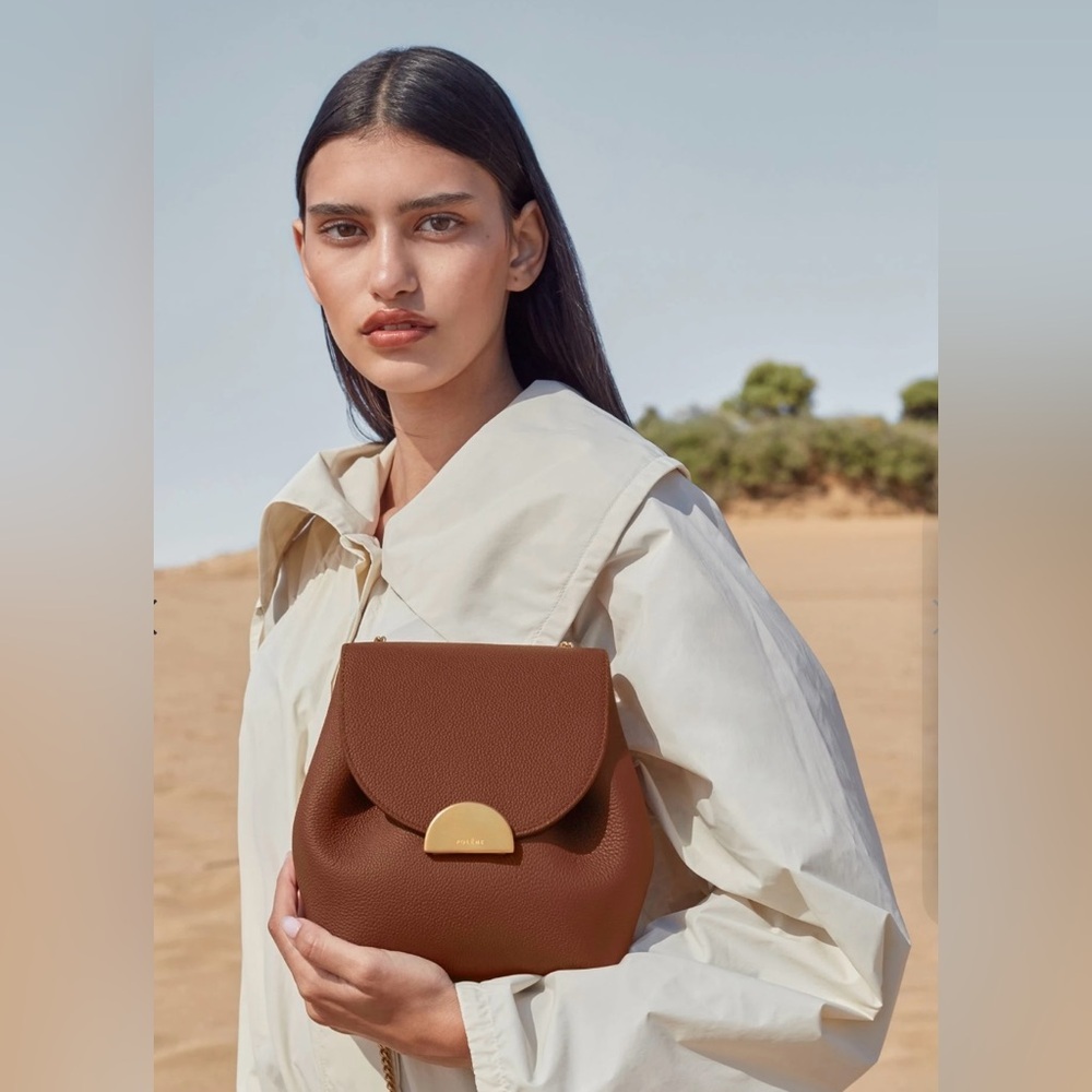 Polène Crossbody in Textured and Suede Terracotta Leather
